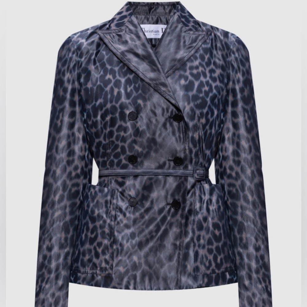 Christian Dior Women's Bar Silk Grey Leopard Blazer Size 2